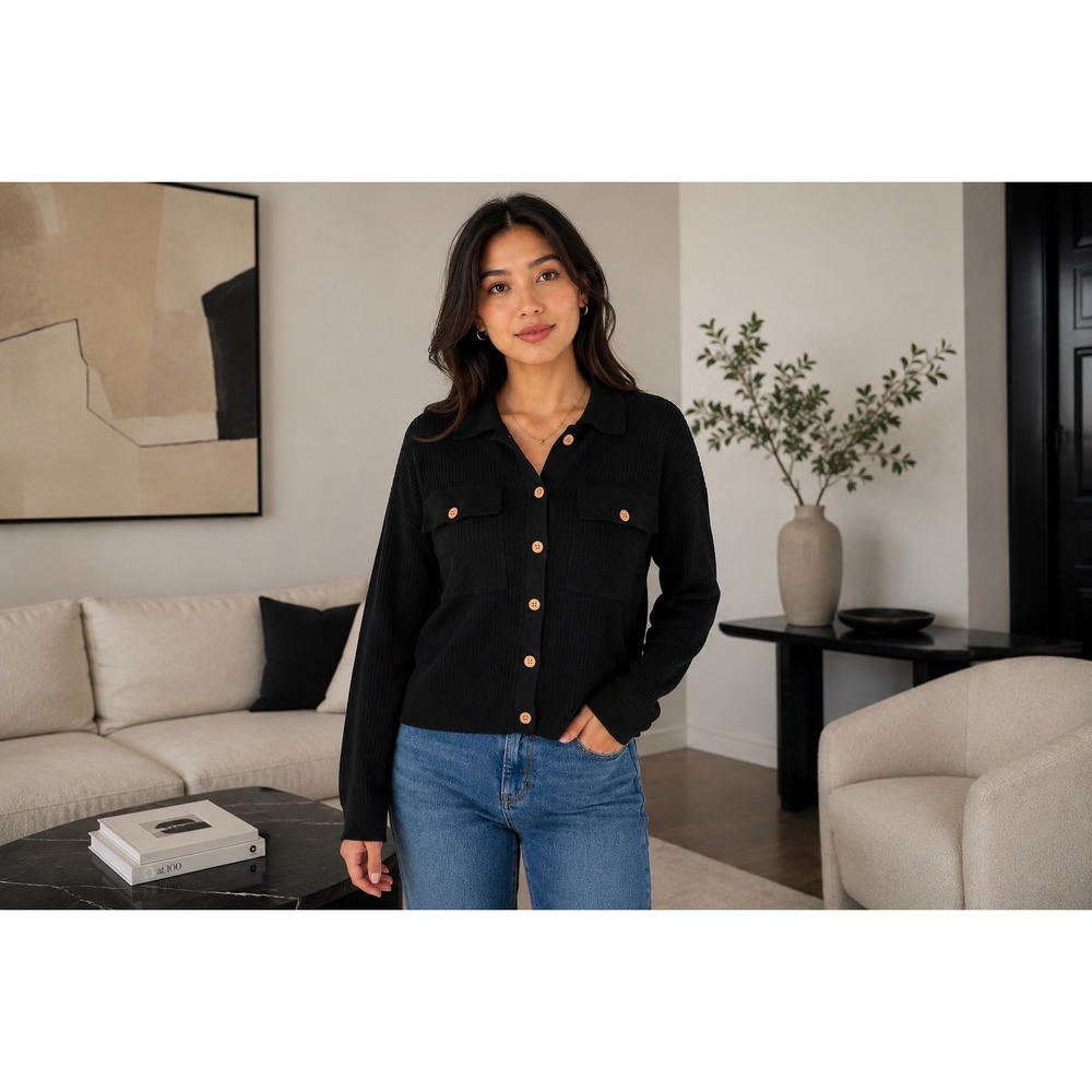 Supplies Women's Black Knit Button Front Shirt Jacket – Size M – New With Tags